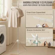 Timotech Escurridor de Ropa Plegable Tendedero Plegable Ropa Tendedero Portátil Estante de Secado de Ropa Acero Inoxidable de 150 cm con 3 Brazos Giratorios para Perchas 4 Patas para 27 Piezas - Blanco / Plateado - Ver 3