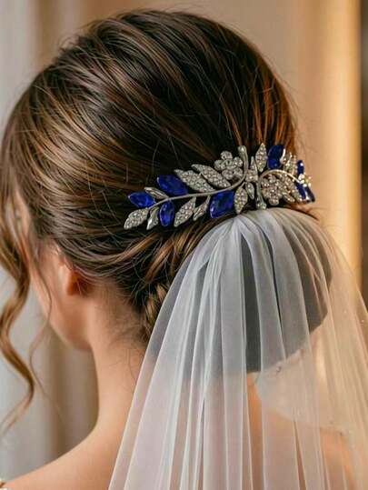 1pc Micro Pave Blue Zirconia Wedding Jewelry Elegant Bridal Hair Accessories Princess Crown Wedding Headpiece Hair Comb For Women Daily Wear