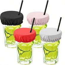 Bộ 4/1 cái ống bọc cốc uống nước tái sử dụng có lỗ cắm ống hút, bảo vệ cốc đựng đồ uống, giá đỡ cốc cho quán bar, câu lạc bộ, tiệc tùng để ngăn các vật dụng không mong muốn rơi vào cốc. - Nhiều màu - Xem 1