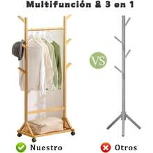 Perchero Rack para Ropa Multifuncional, Estante con 6 Ganchos y Ruedas para Colgar Ropa, Percheros de Pasillo Entrada Dormitorio, para Bolsas, Sombreros, Bufanda, Paraguas,44540470 - Multicolor - Ver 2