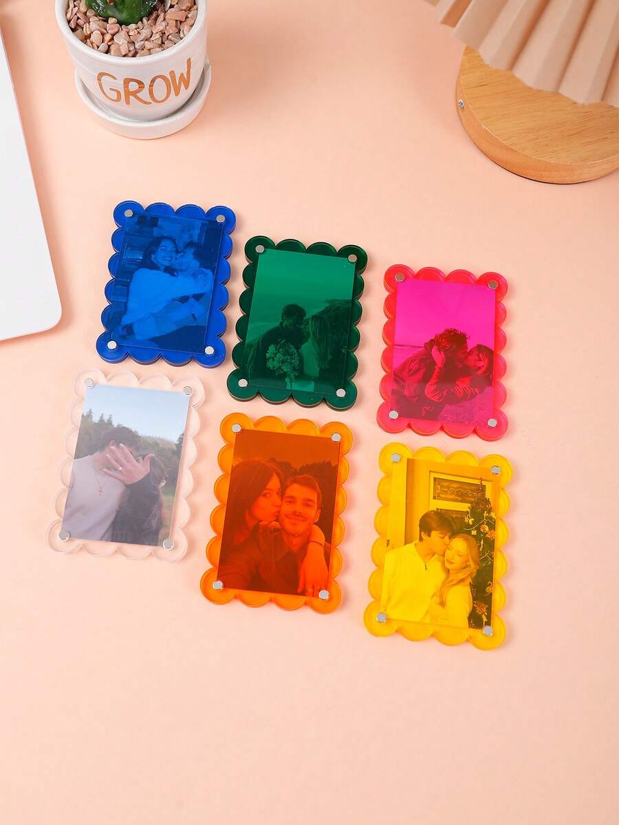 3-Inch Colorful Transparent Magnetic Photo Frame - Wavy Floral Border Design, Creative Office Whiteboard And Home Fridge Decor, Ideal Birthday Holiday Gift - Multicolor - View 1
