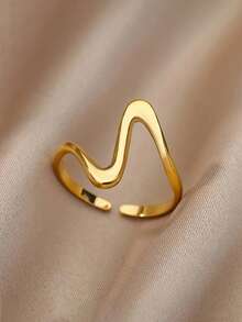 RAYQUEEN 1枚不锈钢极简扭曲可调节开口戒指，适合日常佩戴 - 開口戒指 - 查看 2