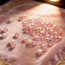 100颗8毫米高品质玻璃水晶珠，扁平圆形散珠，适用于DIY手链和项链首饰制作 - 水粉紅色 - 查看 4