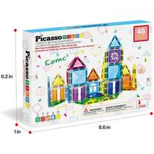 PicassoTiles - Juego de Piezas de Bloques magnéticos, Serie de Diamantes, Bloques de construcción con imán, Aprendizaje Stem, para niños a Partir de 3 años, PTM100 - 48 piezas - Ver 9