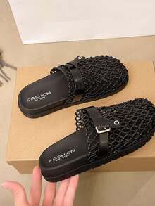 Dép xăng đan nữ bằng nhựa đính đá lấp lánh, kiểu dáng slip-on, thích hợp cho kỳ nghỉ hè. - màu đen - Xem 3
