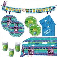 Bộ 67 đĩa và khăn ăn dùng một lần chủ đề trò chơi điện tử, đồ dùng cho tiệc tùng, thích hợp cho các buổi dã ngoại, sử dụng một lần. - Nhiều màu - Xem 1