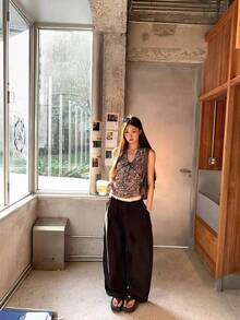 女士新款吊带背心，露背性感豹纹无袖细肩带上衣 - 棕色 - 查看 2