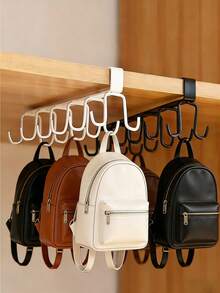 1/2 piezas Estante de almacenamiento para sombreros y bolsos, estante de almacenamiento para cinturones, estante de almacenamiento de accesorios para armarios, 6 ganchos para sombreros, estante de almacenamiento de ropa para armarios, estante de almacenamiento simple sin taladro, organizador de ganchos para armarios, lado talla grande largo 10.2 pulgadas, segundo lado talla grande largo 8.6 pulgadas, altura 3.1 pulgadas - Blanco mejorado - Ver 7