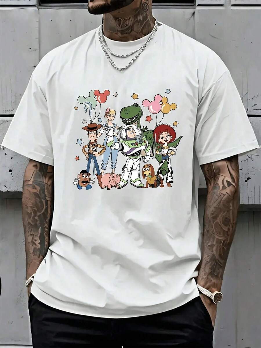 Disney License T Shirts, Oversized Casual Crew Neck Disney Pixar1 Toy Story All Characters Mickey Head Balloon Cartoon Print Short Sleeve T-Shirt, Cute Graphic Tee For Summer Daily Wear, Clothes,Shirts, Clothes,Summer Clothes,White Shirt,'s Day Clothing,Vintage T Shirts,Graphic T Shirts,100 Percent Cotton,Graphic Tee,Graphic Tees,Funny Graphic Tees,Graphic T, Gifts For Family And Friends - trắng - Xem 1