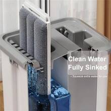 Hands-Free Flat Mop And Bucket Set With 2 Reusable Microfiber Pads, Long Handle, Wringer, 360° Flexible Swivel For Floor Cleaning And Wall Cleaning, Mop And Bucket Cleaning Set - Mopp + hink + 2 mikrofiberrondeller - Visa 10