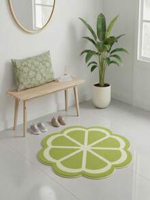 1 Piece Of Lime Flower Shaped Imitation Cashmere Bathroom Carpet Absorbent Floor Mat, Machine Washable Cream Wind Bathroom Decoration Mat, Bathroom Shower Room Door Mat Suitable For Bathroom Foyer, Living Room. - A - View 9