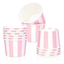 6pcs/20pcs/40pcs Light Pink Treat Snack Cups Pink Striped Paper Ice Cream Cups Snack Dessert Bowls For Hot Cold Soup Birthday Wedding Bridal Shower Babe Shower Wedding Christmas Festival Event Party Supplies Decorations - 粉紅白 - 查看 5
