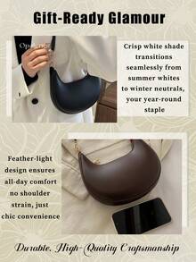 1pc Coffee Brown Crescent-Shaped PU Leather Shoulder Bag, Fashion Simple Solid Color Women Underarm Bag, Autumn/Winter Can Be Used As Valentine's Day, Thanksgiving, Halloween,Christmas Gift. - Nhiều màu - Xem 9