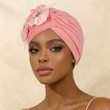 Awegeo Sombrero turbante de mujer con decoración de flor de satén, envoltura suave y elástica para la cabeza para uso diario, verano, playa - pañuelo para la cabeza - Ver 10