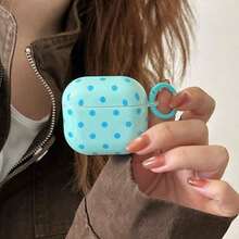 Minimalist Blue-Green Polka Dot Earphone Case With Hanging Ring, Cute Protective Cover Compatible With Airpods Pro 2, Compatible With Apple 4, Minimalist Design Compatible With Airpods 3, 1/2 Generation, For Women - 藍色 - 查看 6