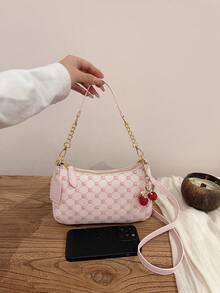 New Fashion Underarm Bag For Women, One Shoulder Handbag, Textured Leather-Like Material, Lightweight Shoulder Bag For Office - Pink - View 8