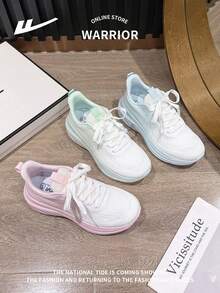 WARRIOR 1 Pair Women's Lace-Up Running Shoes, New Fashionable Versatile Comfortable Casual Outdoor Sports Sneakers - White Light Green - View 12