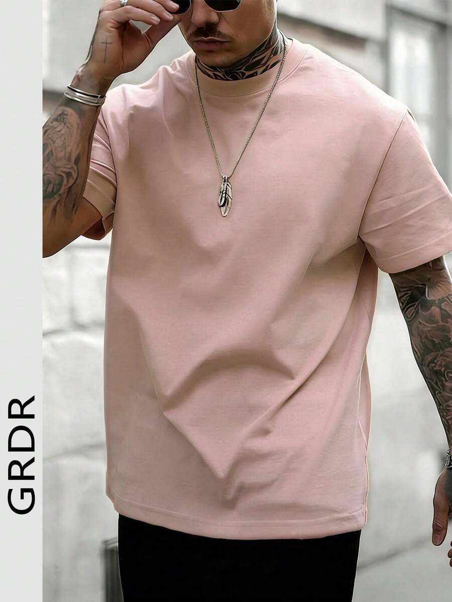 GRDR Camiseta de manga corta de cuello redondo de unicolor minimalista y de moda para hombres, adecuada para uso casual diario