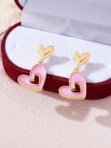 1 Pair Minimalist Chic Sweet Pink Heart Dangle Earrings (For Women) - Pink - View 6