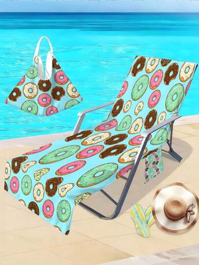 1 chiếc khăn phủ ghế bãi biển kiểu retro hình bánh donut, chất liệu siêu sợi, nhanh khô, phù hợp với ghế hồ bơi, khăn phủ ghế bãi biển có túi, phụ kiện du lịch thiết yếu, phong cách Bohemian.