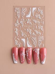 5D Nail Stickers French-Style White Complex Totem Line Design Slider Emboss Charm Elegant Decals Marry Nail Art Supplies And Decorations DIY Manicure Accessories - White - View 6