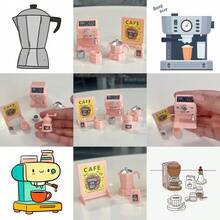 1 Set Of 6 Pcs Realistic Mini Pink Coffee Machine Model Set, Fun Toy And Decor, Gift For Coffee Lovers - Pink - View 2