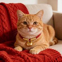 1件猫/狗宠物项圈长寿锁，金珠猫/狗项链项圈无声招财可调节颈环 - 彩色 - 查看 1