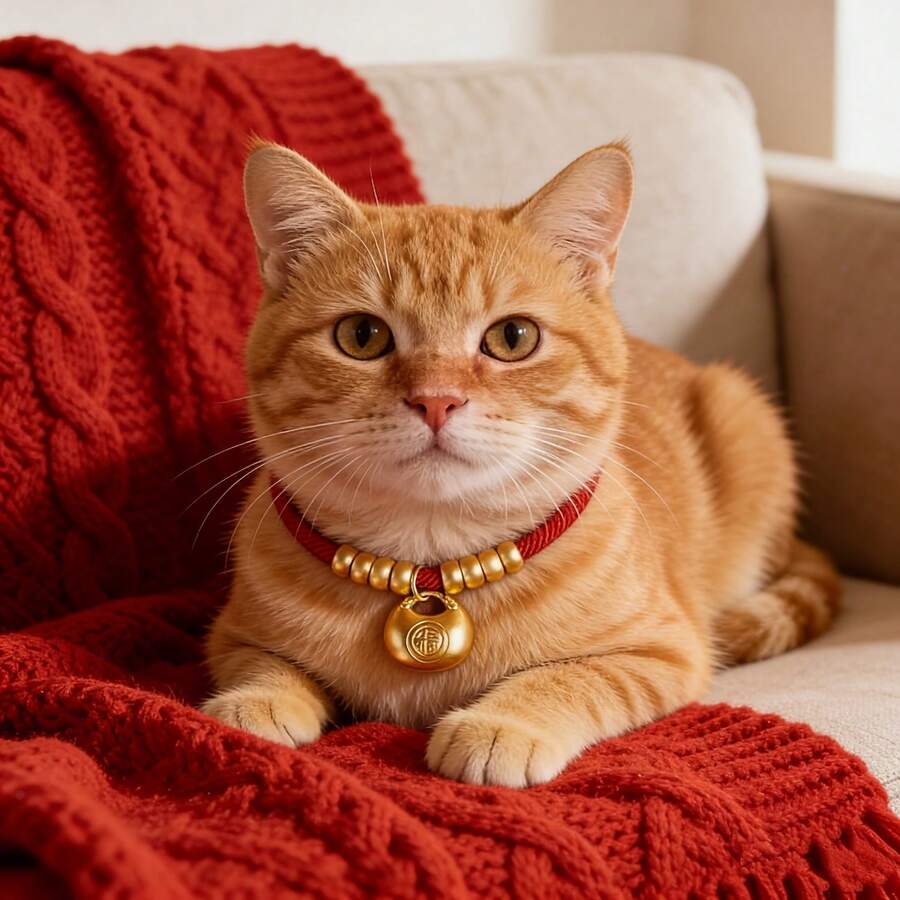 1件猫/狗宠物项圈长寿锁，金珠猫/狗项链项圈无声招财可调节颈环 - 彩色 - 查看 1