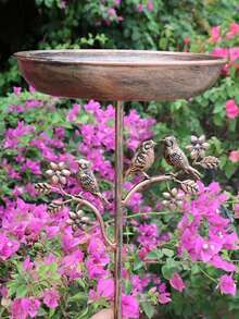 76cm High 24.2cm Diameter Vintage Copper-Color Iron Bird Bath, Decorated With Bird And Branch Relief, Suitable For Outdoor Garden Decor, Bird Feeding And Drinking - T-tK93 - View 13
