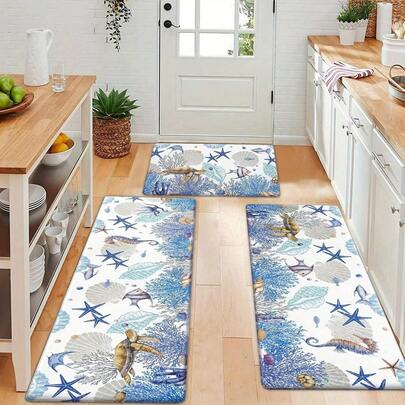 Coastal Style Kitchen Mat  - Nautical Theme, With High Quality Comfort Mat, For Home Decor