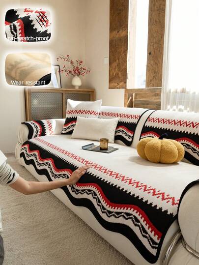1pc Bohemian Chenille Sofa Cushion Cover, Modern Luxury Sofa Slipcover, All Season Seat Pad, Non-Slip Dust-Proof Fitted Sofa Cover, Wrinkle-Resistant, Soft & Delicate, Protects Sofa, Machine Washable, Non-Deformable, Fade-Resistant, Durable, Anti-Cat Scratch, Anti-Stain, Sofa Makeover, Sofa Decor, Enhances Ambiance, Fits 1-4 Seater, L-Shaped Sofa