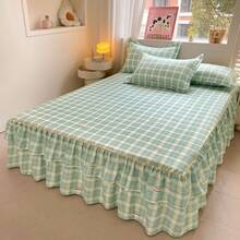 1件床裙，床罩，床围，采用优质面料制成，褶皱荷叶边卧室床上用品套装，床裙（不含枕套） - 優諾小格 - 查看 6