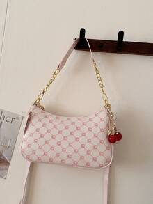 New Fashion Underarm Bag For Women, One Shoulder Handbag, Textured Leather-Like Material, Lightweight Shoulder Bag For Office - Pink - View 7