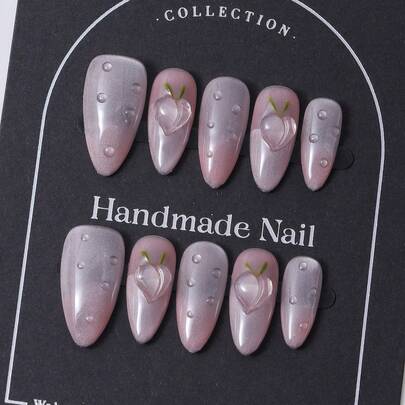 Set de 10 piezas de pegatinas de uñas en forma de almendra, estilo de verano Y2K en color rosa claro, con diseños de gotas de agua pintadas a mano en 3D y diseños de degradado con purpurina fina, hecho a mano en Europa y América. Incluye 1 pieza de gel de gelatina y 1 lima de uñas. Perfecto para la vida diaria y para fiestas de festivales de música como Coachella, uñas postizas y productos para el cuidado de las uñas.