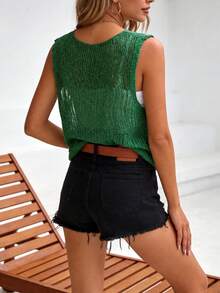 Áo vest cổ tròn, chất liệu vải dệt kim, cài cúc, có túi, hơi xuyên thấu, kiểu dáng mở phía trước, thích hợp cho mùa hè. - Trái cây xanh - Xem 5