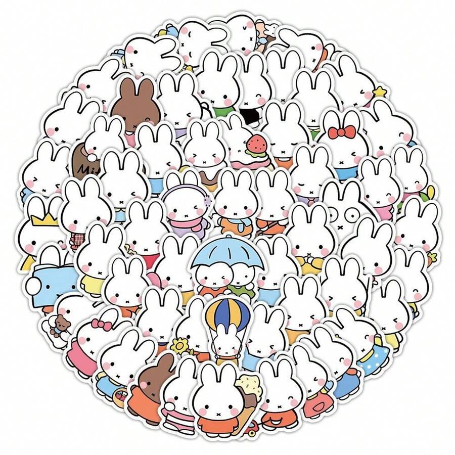 Bộ 100 miếng dán vinyl chống thấm nước hình thỏ Miffy dễ thương | Hình dán nhân vật đáng yêu phù hợp cho bình nước, máy tính xách tay, ván trượt, ốp điện thoại | Món quà hoàn hảo cho người hâm mộ thỏ Miffy - Nhiều màu - Xem 1