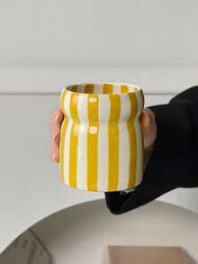 1个复古手绘条纹陶瓷烛台杯，空杯，不含蜡烛 - 适合装饰客厅、卧室、咖啡桌，营造复古氛围，也是节日和送给亲朋好友的理想礼物 - 條紋 - 查看 14