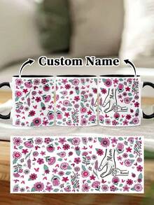1pc 11oz/15oz Custom Mother's Day Name Mug, Personalized Coffee Cup With Printed Name. The Wrap-Around Pattern On The Mug Can Be Customized With Up To 8 Children Holding Their Mother's Hand. This Mother-Themed Mug With Floral Elements Is An Ideal Gift For Mom And A Unique, Thoughtful Present - 款式3 - 查看 78