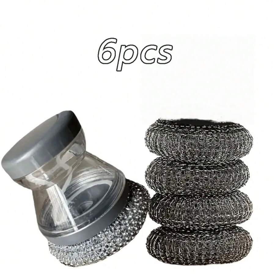 6件套清洁刷套装，带皂液器 - 重型可堆叠清洁垫，耐刮擦且经久耐用，适用于不粘锅具、洗碗机架、厨房、浴室和家居清洁 - 节省空间设计 - 1set - 查看 1