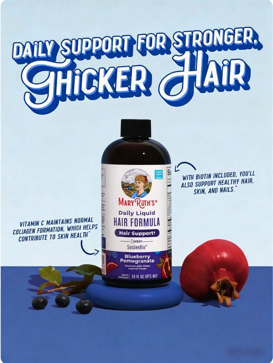 MARY RUTH'S Daily Liquid Multivitamin & Hair Wellness Supplement | Easy-To-Take Liquid Formula For Women | Clinically Studied + 10000mcg Biotin | Supports Hair & Skin Wellness For Daily Skincare Routine & Long-Term Beauty Maintenance | For Ages 18+ | 30 Fl Oz - Blueberry Pomegranate Flavor - 查看 1