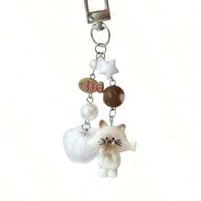 New Women Cute Cartoon Cat Keychain Heart Plush Ball Star Beaded Accessory Phone Strap Bag Charm Gift Backpack Decor Car Accessories For Best FriendValentine's Day Gift For Her SSYQValentine's Day Gift For Her - 黑色 - 查看 5