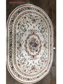 1pc Oval Floral Living Room Carpet, Rococo Flower Rug, Area Rug For Living Room, Small Area Rug, Mat, Circular Floral Decor For Home, Large Living Room Carpet, Living Room Home Decor, Room Decor, Washable Rug - Multicolor - View 4