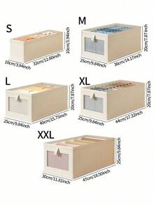 1pc/2pcs Beige Foldable Clothes Storage Box, Divided Wardrobe Organizer With Handles, Fabric Closet Divider Storage Bin, Suitable For Jeans, Pants, T-Shirts, Space-Saving, With Transparent Window And Handles, Suitable For Bedroom/Dorm/Closet/Wardrobe - Beige - View 2