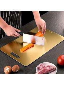 1 chiếc thớt tròn hai mặt bằng thép không gỉ chất lượng cao, thớt thái bằng thép không gỉ - dày dặn, chống nấm mốc, dễ vệ sinh, thích hợp cho nhà bếp, phòng ăn, dùng để thái thịt, trái cây và rau củ, đa chức năng và thiết thực, thiết kế tối giản. - Vàng - Xem 3