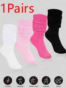 4 Pairs Women Loose Socks, Soft Knit Ankle Socks, Solid Color Compression Socks, Bubble Socks, Mid-Calf Socks, Warm & Breathable Socks For Autumn/Winter, Halloween & Christmas Gift - Multicolor - View 6