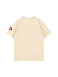 SHEIN | Care Bears 夏季女款短袖经典卡通彩虹摇摆粉红熊积极标语图案T恤，融合甜美酷炫的电子女孩风格和美式风格 - 杏色 - 查看 4