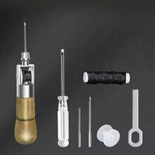 Mixed Color Handheld DIY Leather Sewing Machine With Wax Thread & Canvas Cone, Ideal For Sewing Enthusiasts & Craft Lovers - Wood - View 2