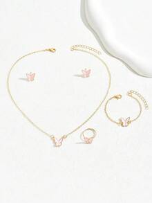 5件套蝴蝶吊坠首饰套装，包括耳环、项链、手链、戒指，女士款 - 蝴蝶 - 查看 7