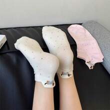 6 Pairs Women's Cute Dog Embroidery Polka Dot Contrast Color Casual Low-Cut Socks For Daily Wear - Multicolor - View 3