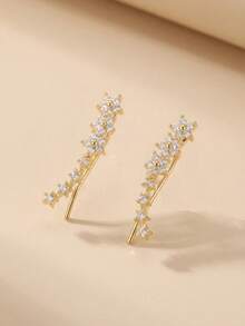 1 Pair Zirconia Earrings Gift For Friends - Round Cut Transparent White Diamond Inlaid Zirconia Jewelry, Office/Commute Work Anniversary Gift, Face-Slimming - Multicolor - View 3